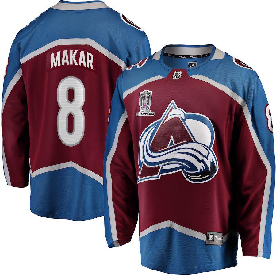 Men Colorado Avalanche #8 Cale Makar Fanatics Branded Burgundy 2022 Stanley Cup Champions Breakaway Patch Player NHL Jersey->colorado avalanche->NHL Jersey